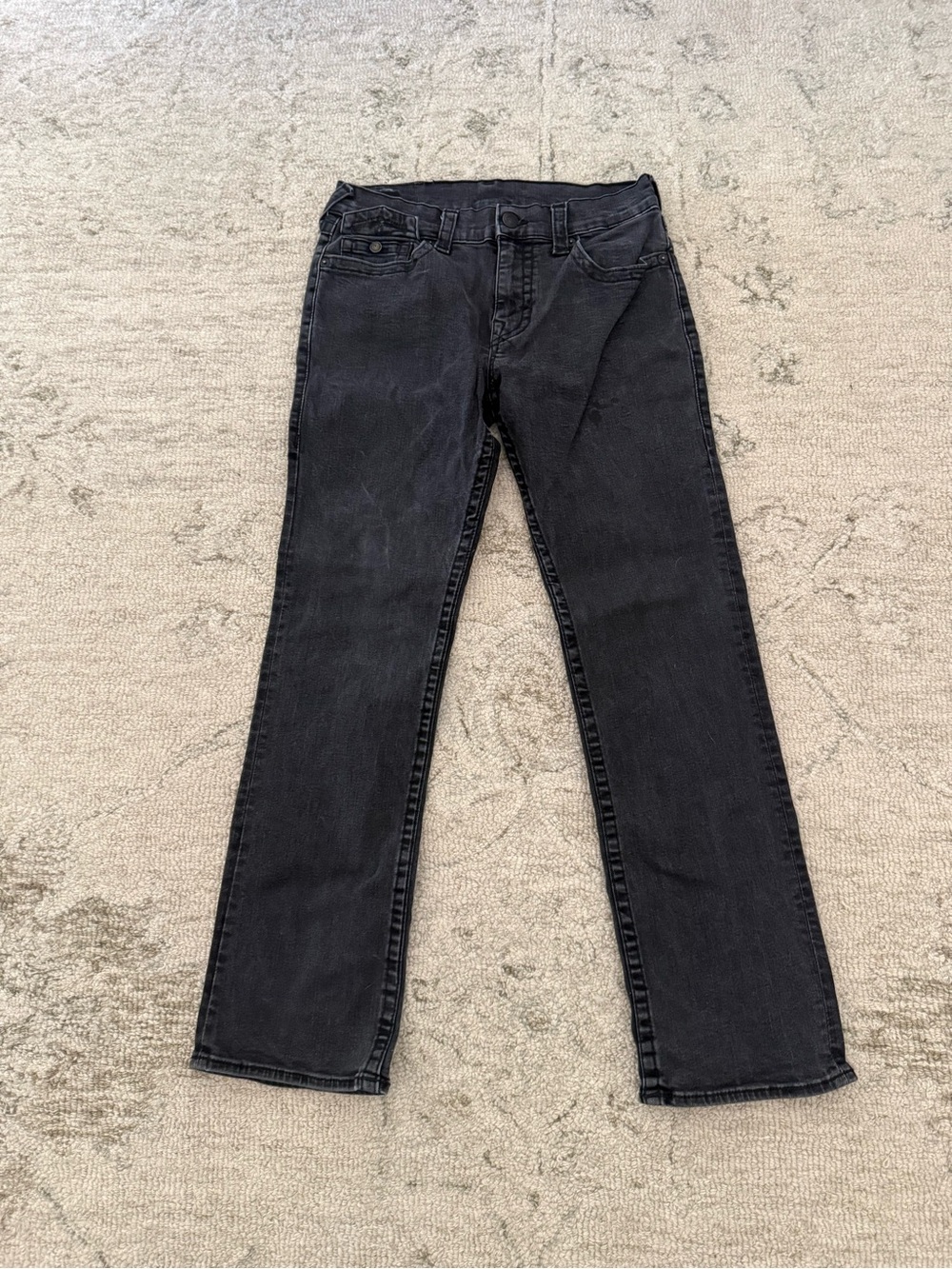 True Religion Mens Ricky Relaxed Straight Black Jeans